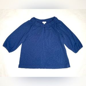 J. Jill Women's Blue Smocked Keyhole Neckline 3/4 Sleeve Top/Blouse Size M